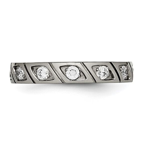 Kazi Luxury Chisel Titanium Polished with CZ 4mm Grooved Band - Picture 3 of 9